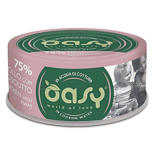 Oasy umido gatto adulto 70g pollo con prosciutto in acqua di cottura, alimento complementare naturale senza glutine Oasy umido gatto adulto 70g pollo con prosciutto in acqua di cottura, alimento complementare naturale senza glutine